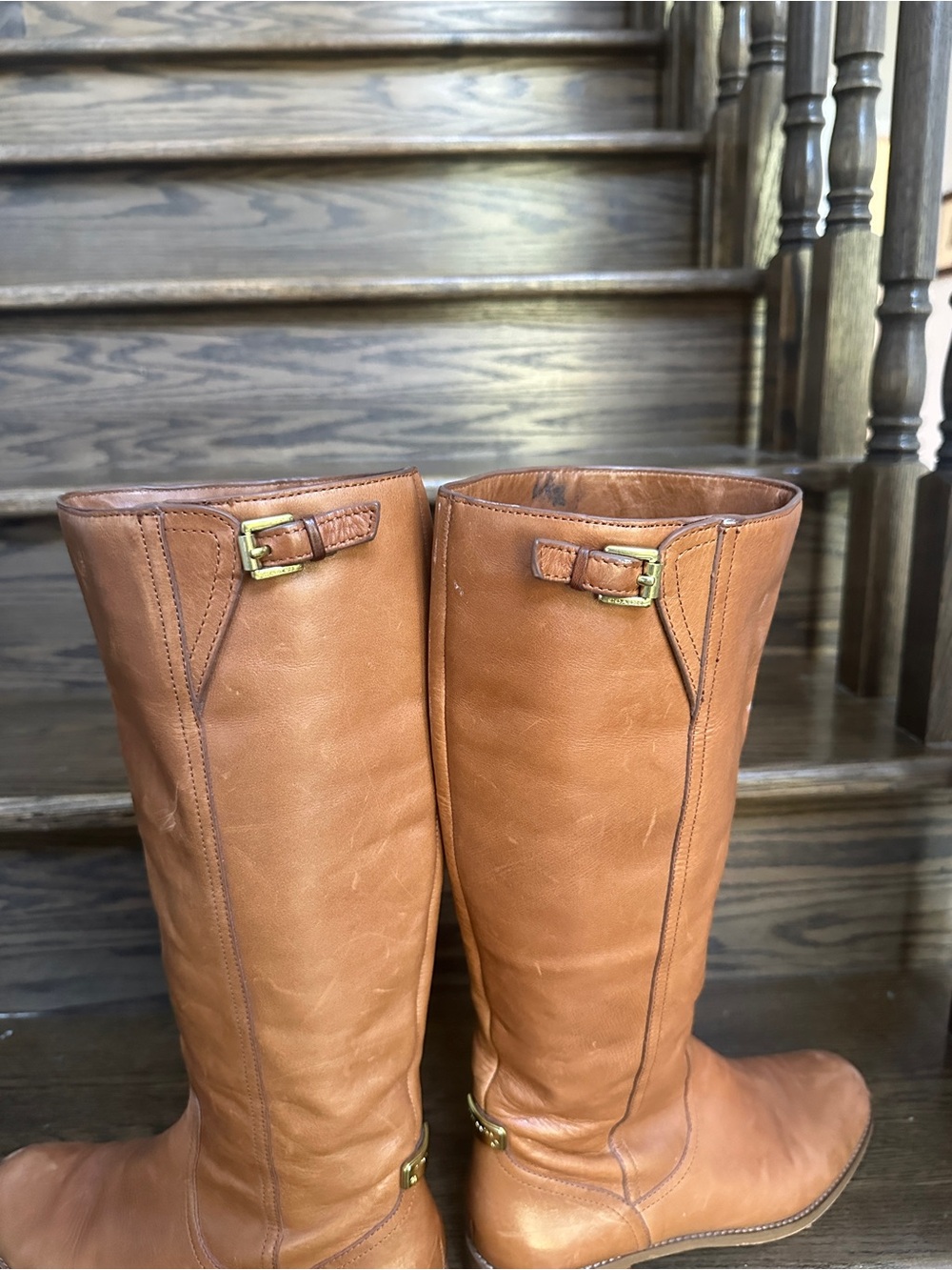 COACH Mirriam Tall Leather Riding Boots Saddle Cognac Brown Women's Size 7.5B - Picture 11 of 15